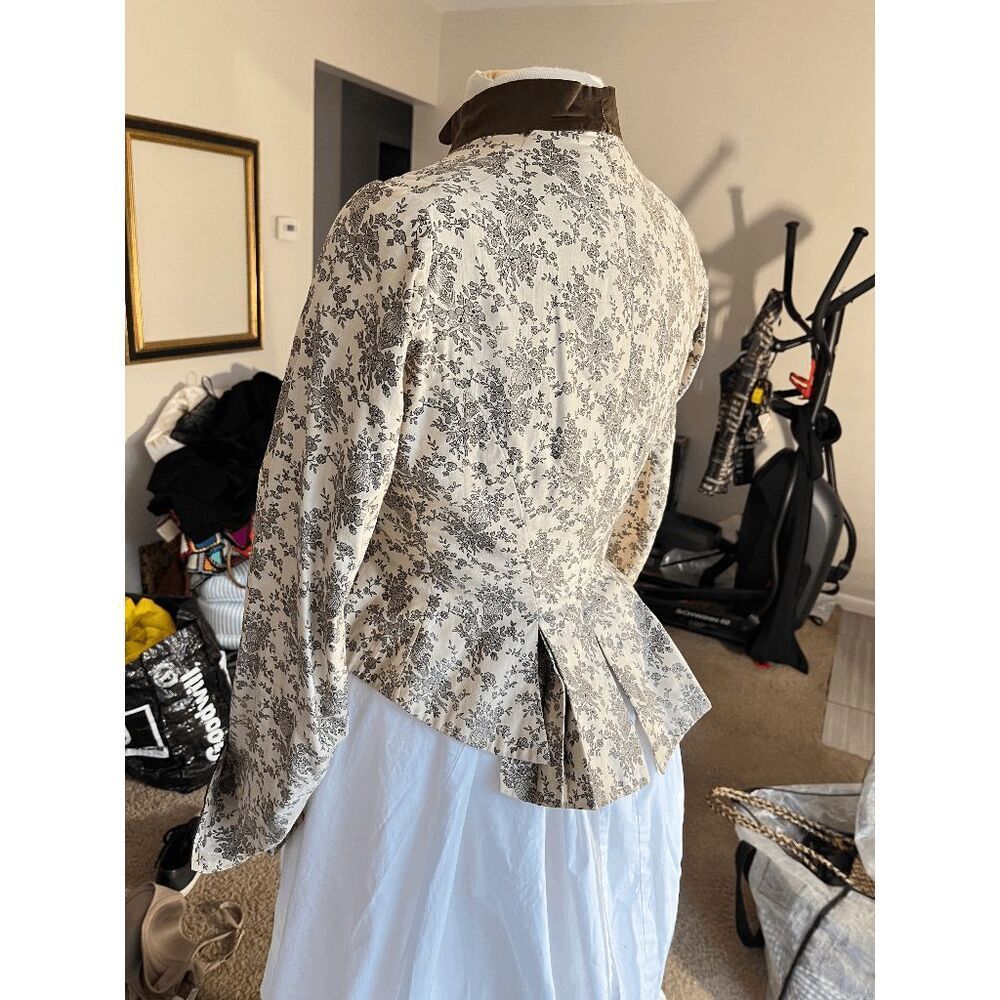 Antique Victorian Edwardian Bodice Jacket Floral Toile Waist Stay Blouse - Picture 15 of 16
